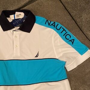 NWT Nautica Navtech Men’s Sz XL Blue & White Polo Short Sleeve Classic
